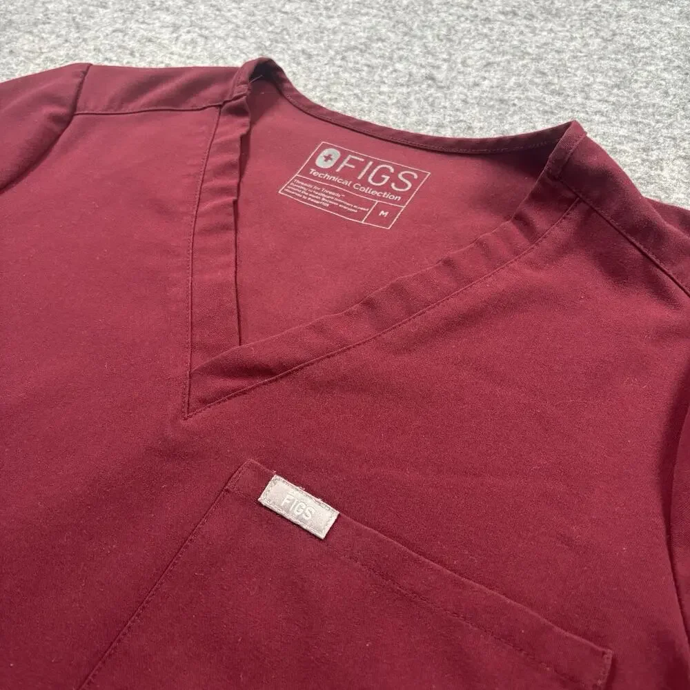 FIGS Catarina One-Pocket Scrub Top Women M Burgundy Maroon V-Neck Style FW1000